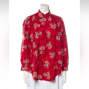 Vintage Diane Von Furstenberg Red Hawaiian Print Blouse Sz 12